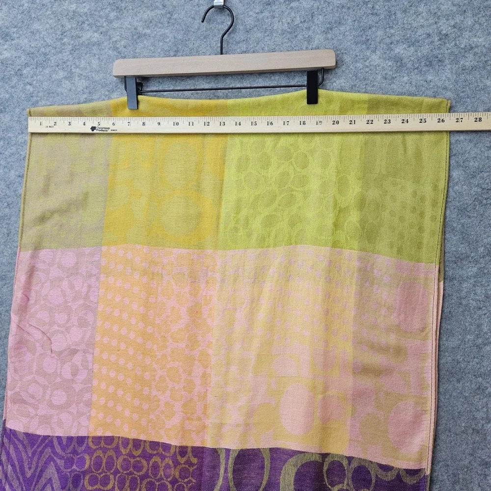 Coach Women's Multicolor Pashmina‎ Scarf OS Colorblock Geometric Fringe Boho